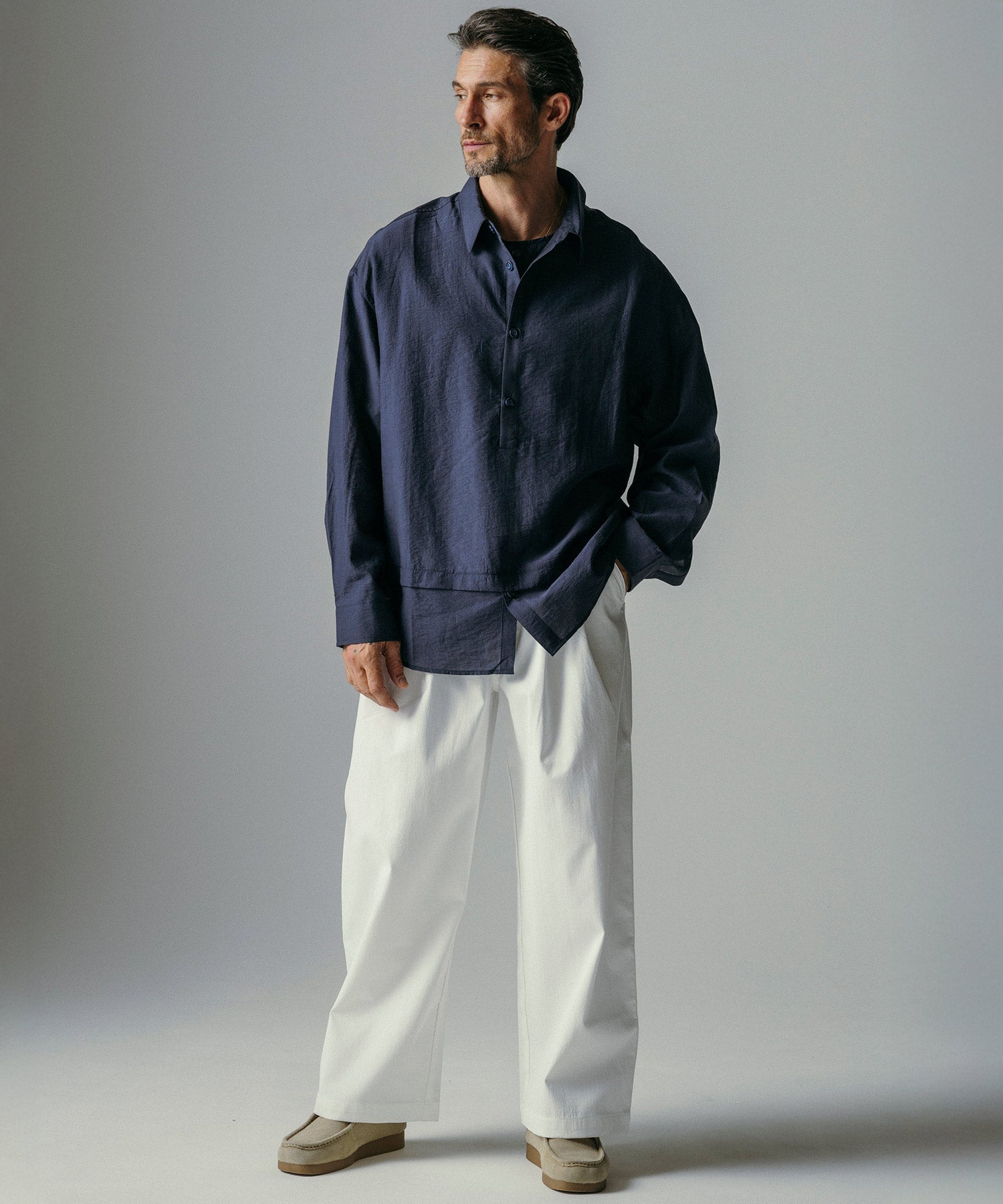 ハイウエスト ワンプリーツワイドパンツ