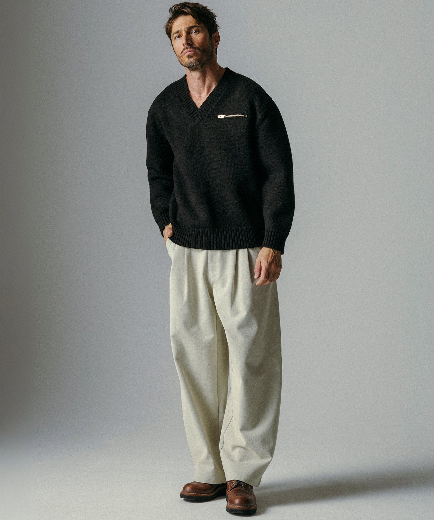 ハイウエスト ツータックワイドパンツ