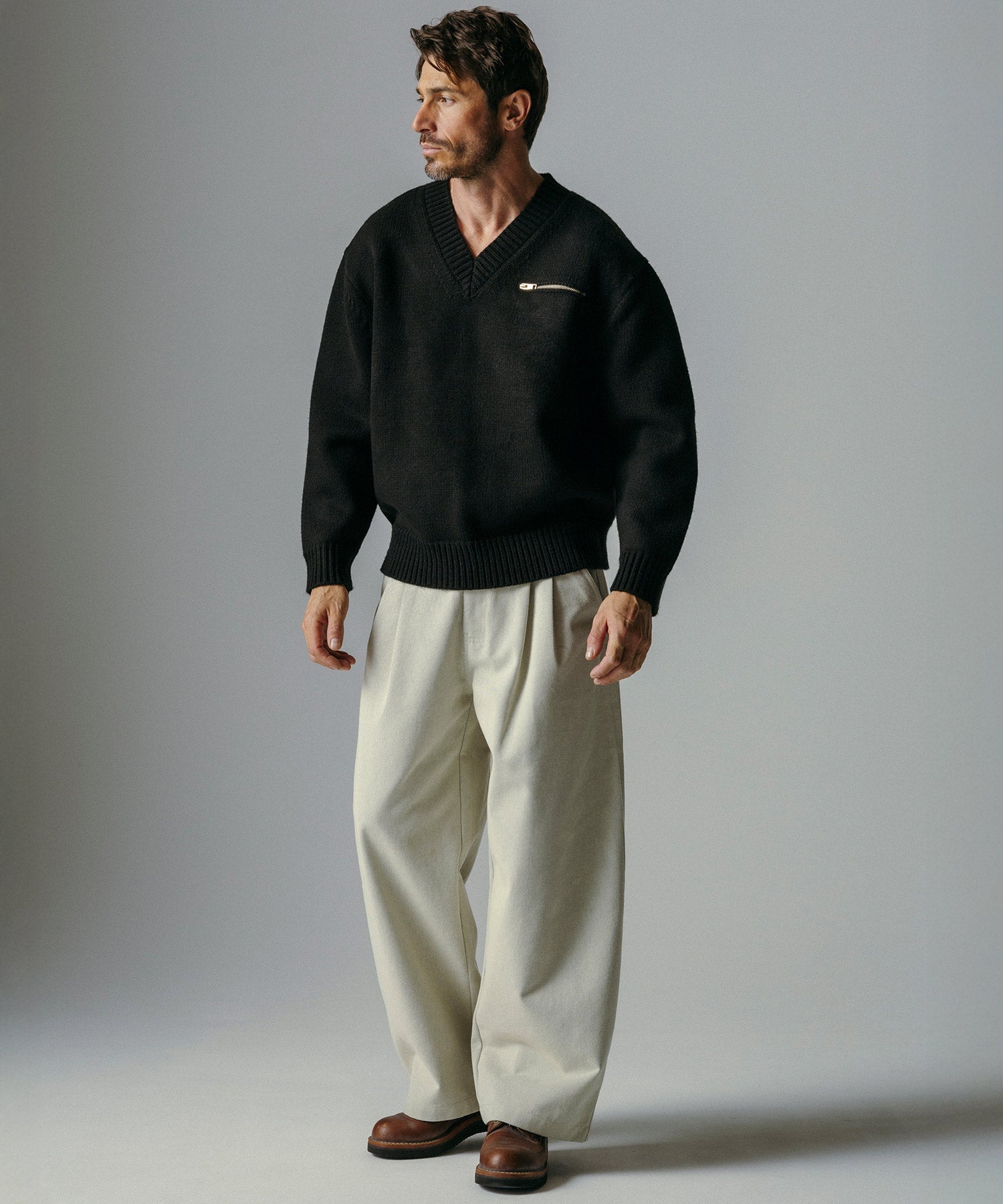 ハイウエスト ツータックワイドパンツ