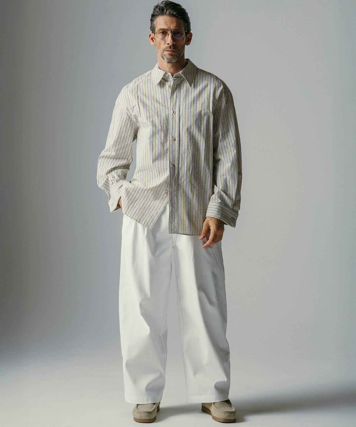 リネンブレンド ストライプシャツ