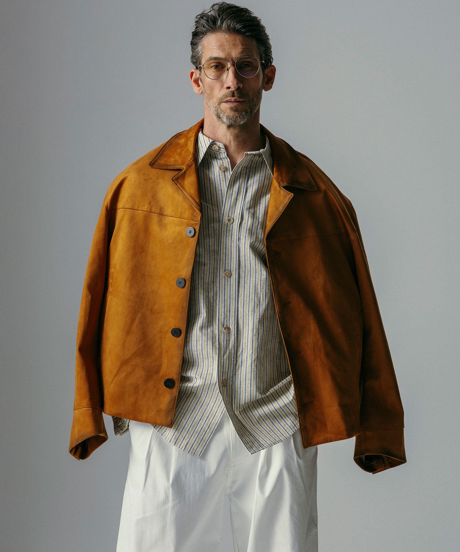 リネンブレンド ストライプシャツ