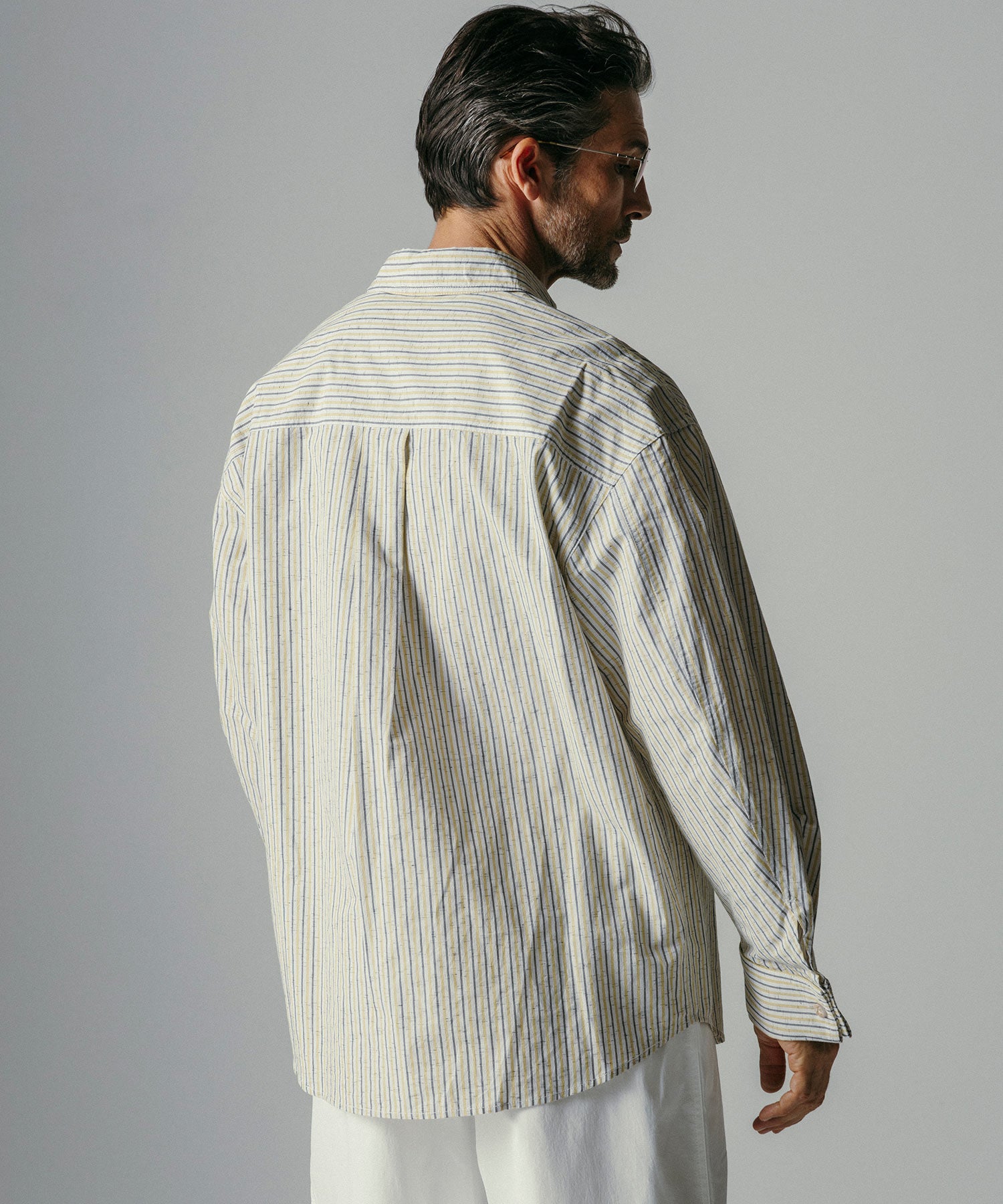 リネンブレンド ストライプシャツ