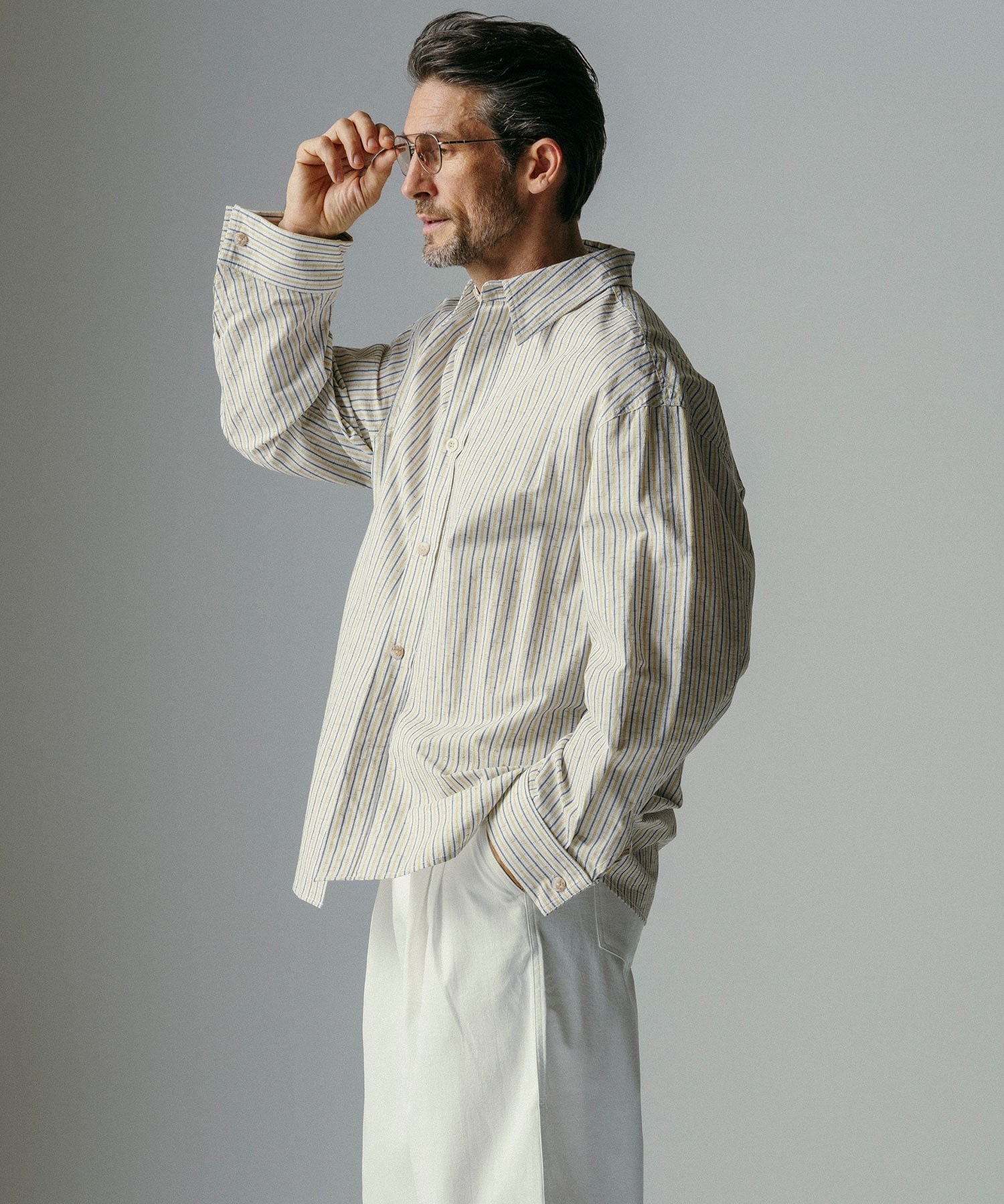 リネンブレンド ストライプシャツ