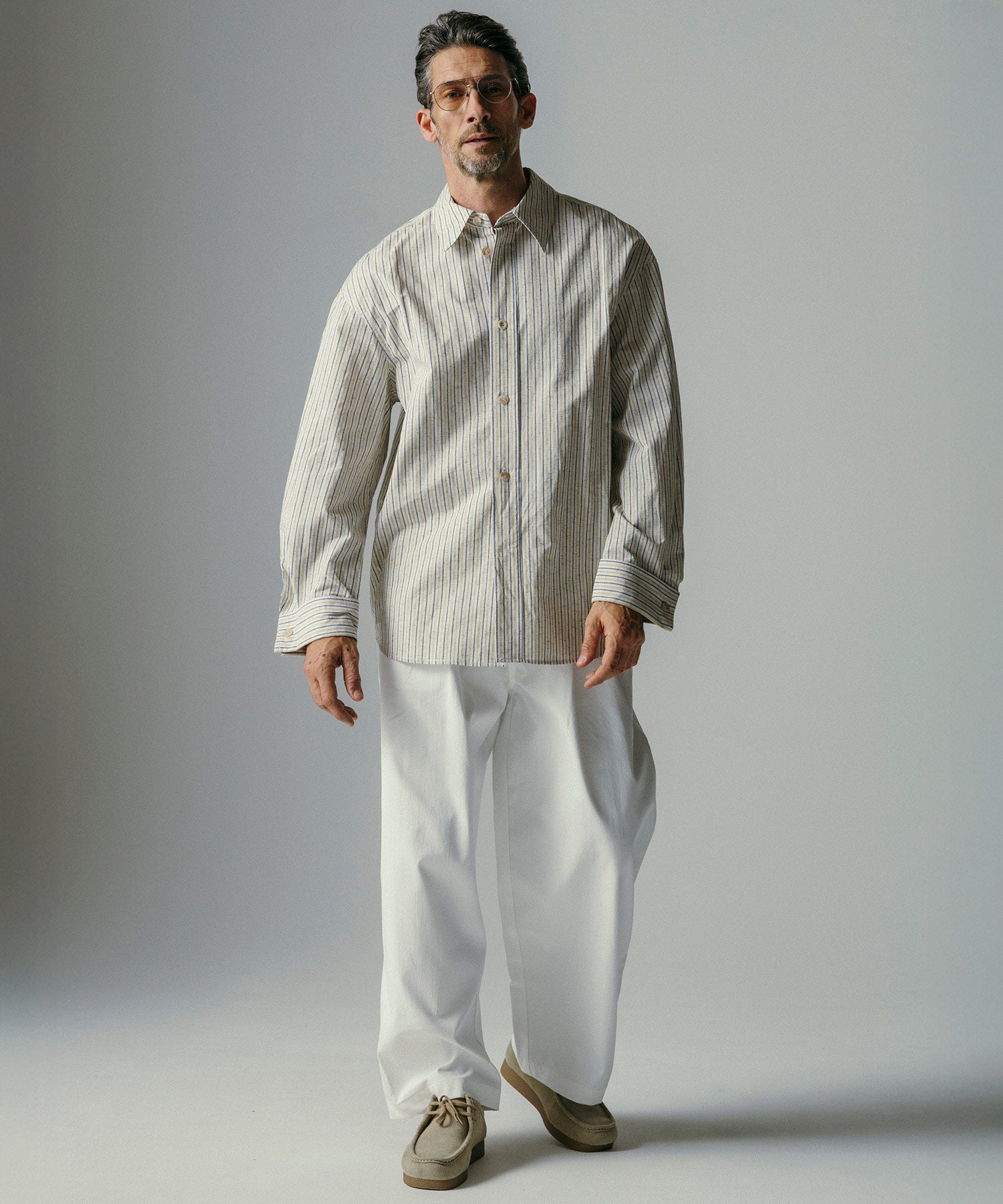 リネンブレンド ストライプシャツ